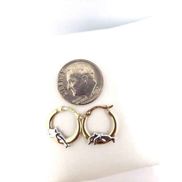 14k REAL GOLD Hollow Super Light Dolphin Hoop Earrings - Picture 8 of 13
